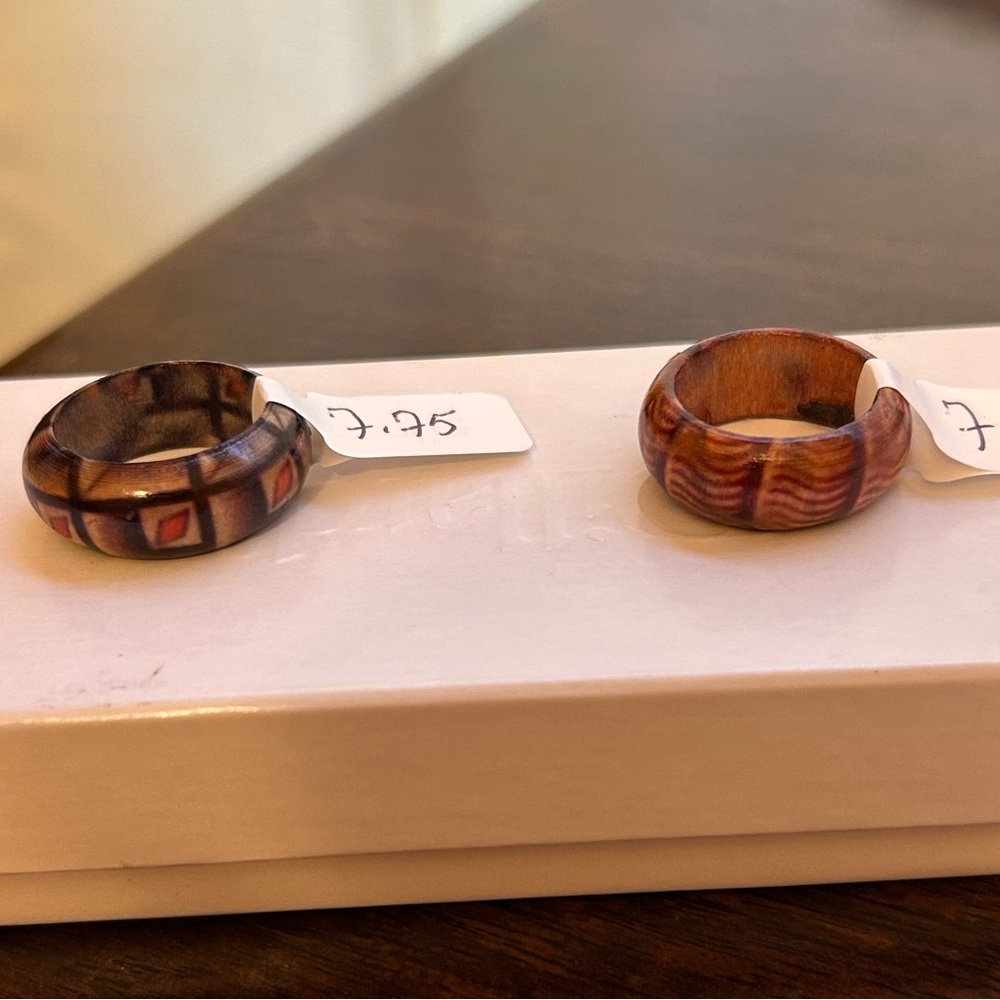 Bundle of Two Size 7.75 Colorful Patterned Wooden Rings NWT Men and Women